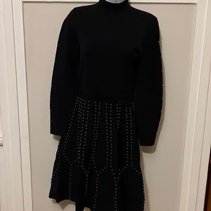 Bead Embellished Long Sleeve Knit Dress - Cristian Dior Style Parisian Chic